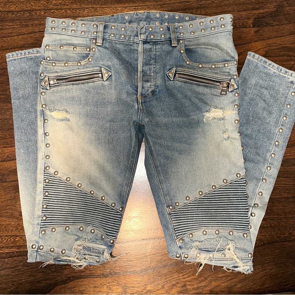 Balmain jeans Size 30 moto style w/ studs